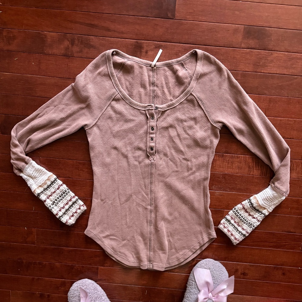 Free People Y2K Henley Sweater Cuff Long Sleeve Top